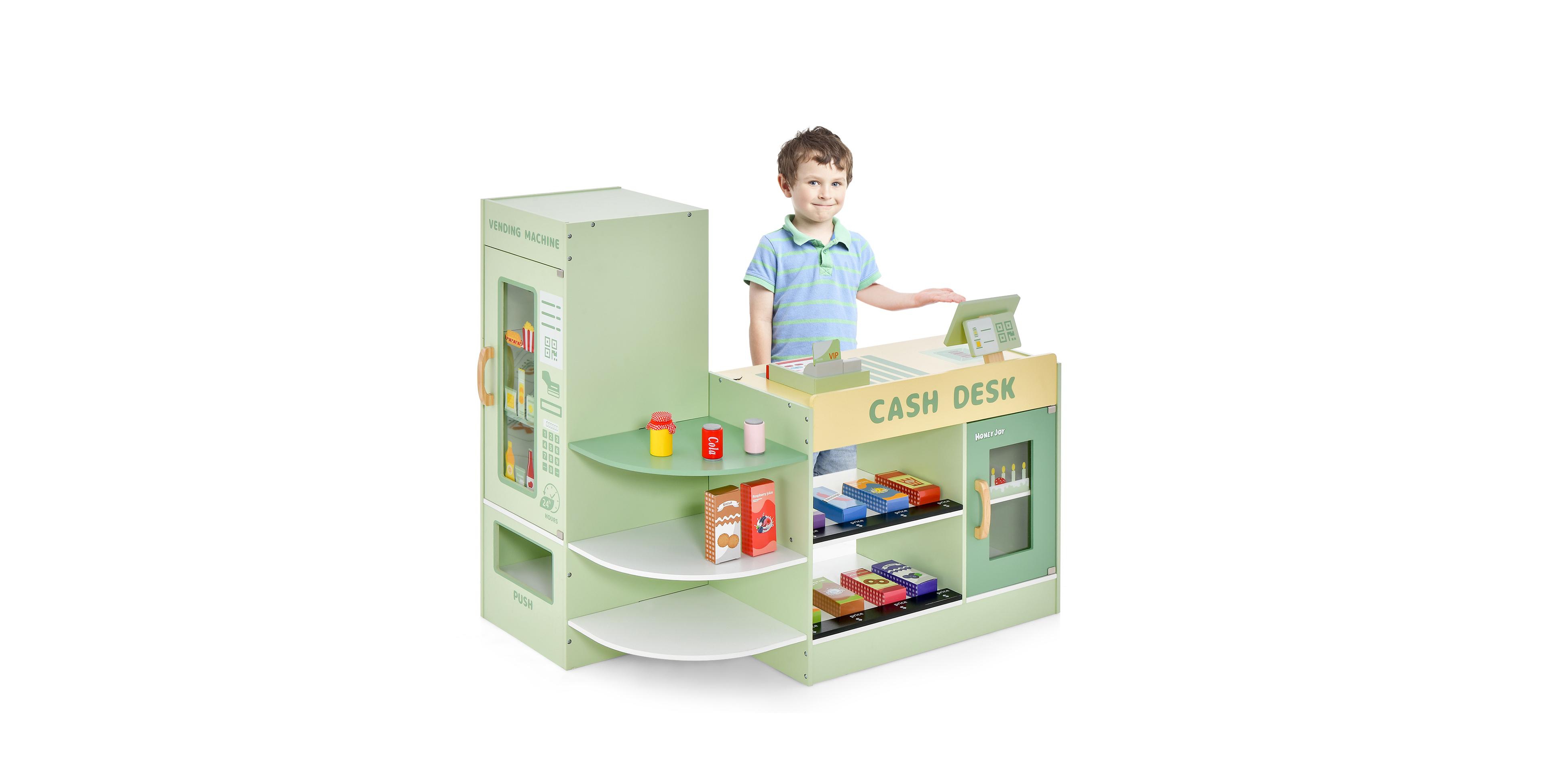 Hongge Kids Wooden Supermarket Play Toy Set with Checkout Counter