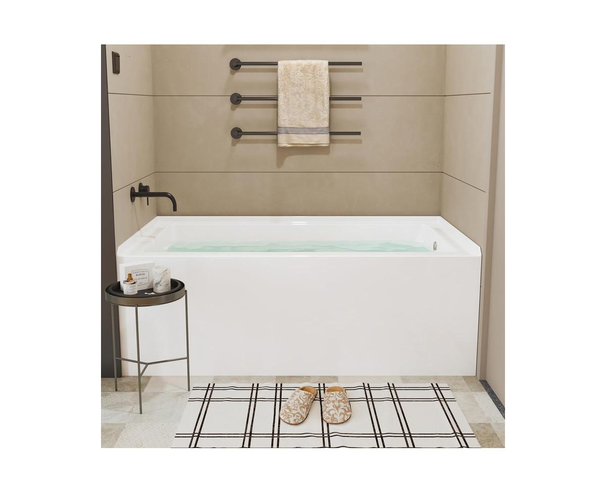 60 Inch Acrylic Rectangular Alcove Soaking Bathtub, Rectangle 60-Inch x 30-Inch Alcove Bath with Integral Apron, Integral Flange and Right Hand