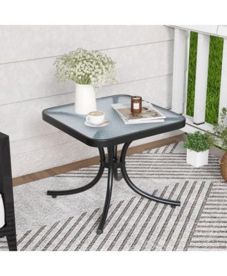 Outdoor Side Table Square Patio Table w/ Tempered Glass Top Small Coffee Table
