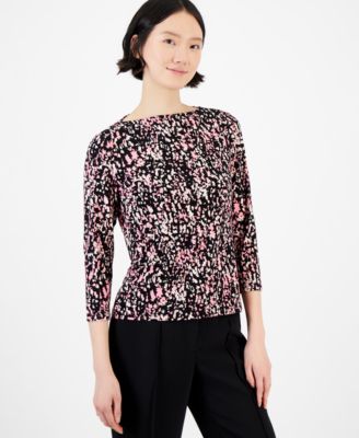 Anne Klein - Women's Abstract-Print Knit Boat-Neck Top