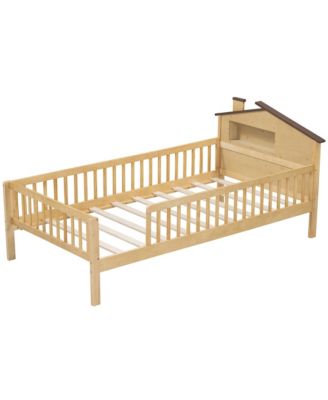 Twin Platform Bed with House Headboard and Storage