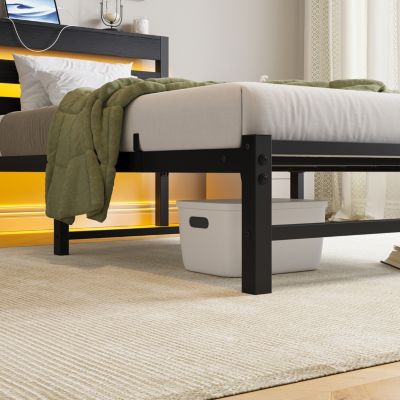 Heavy-Duty Platform Bed Frame with Headboard & LED