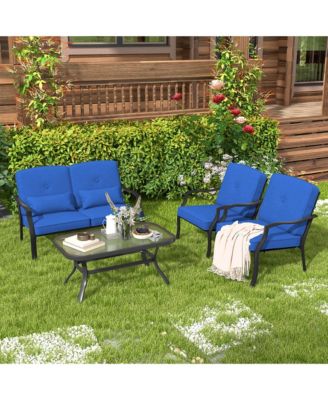 2 PCS Patio Furniture Set Outdoor Loveseat Chair Coffee Table Cushioned Seat