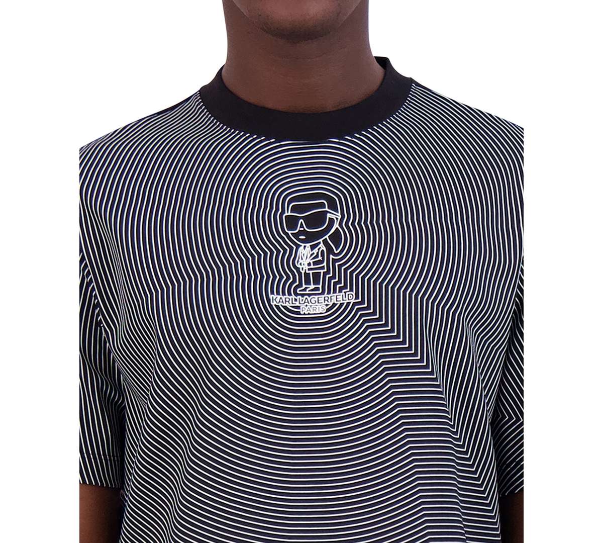 Karl Lagerfeld Paris Men's Slim Fit Short Sleeve Crewneck Little Karl Graphic Striped T-Shirt