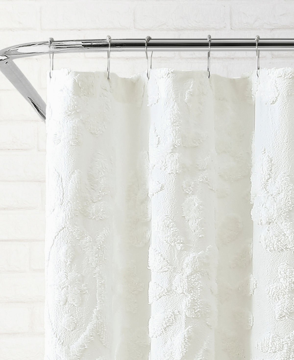 Peri Home Chenille Laurel Cotton Shower Curtain, 72" X 72" In White