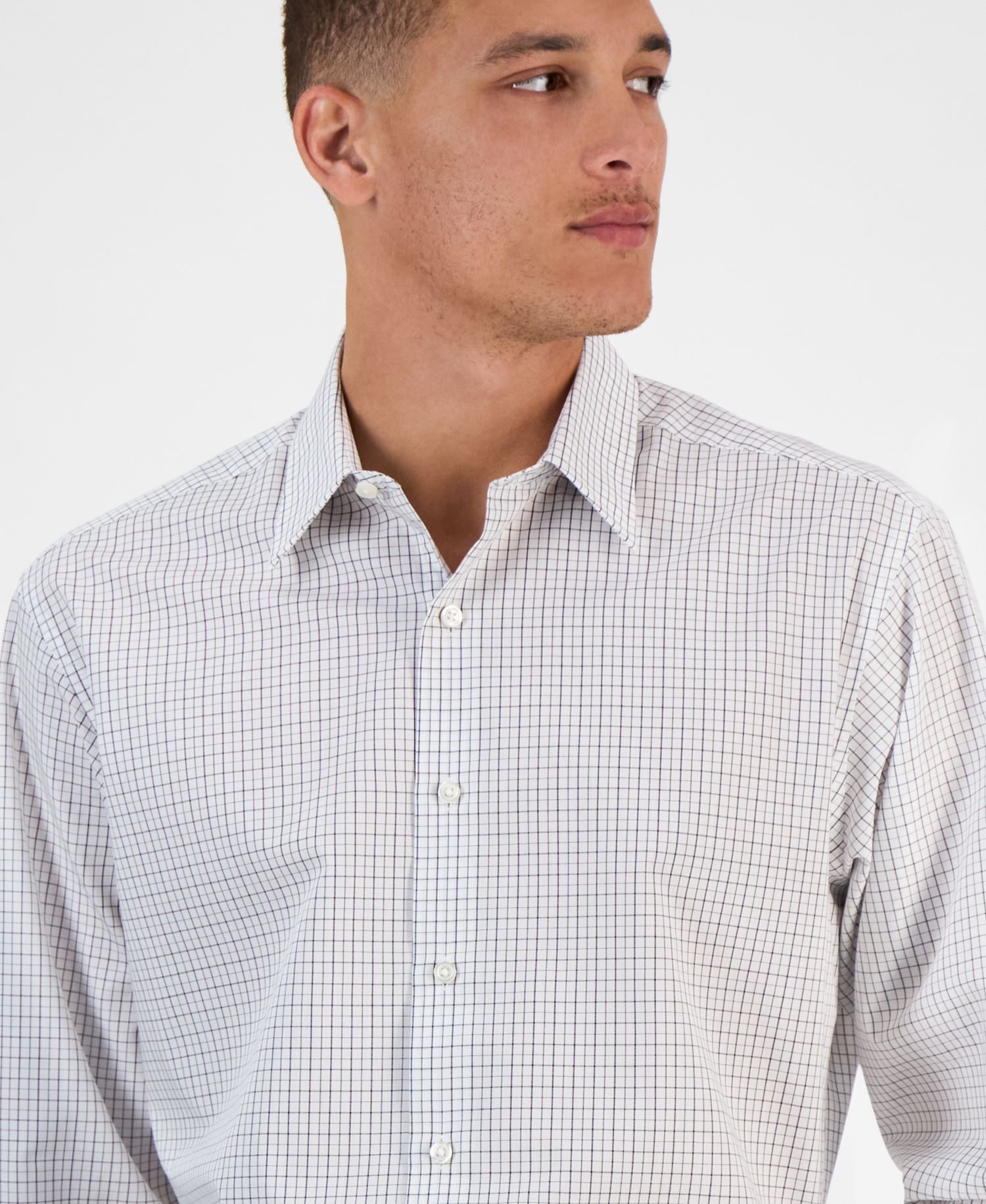 Men's Long Sleeve Button-Front Micro Check Dress Shirt