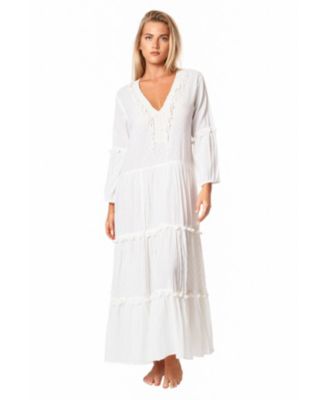 Women's White Maxi V-neck Dress
