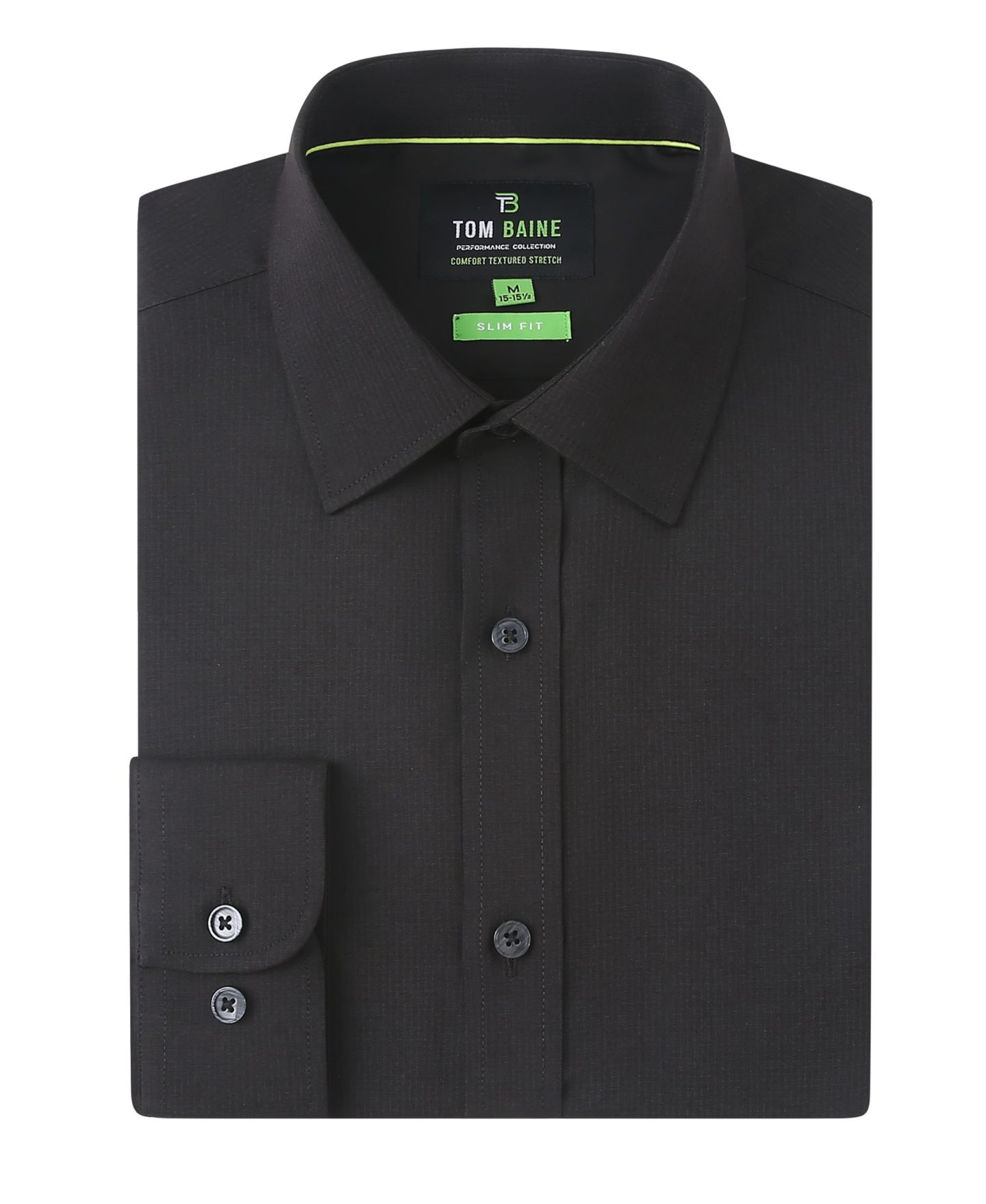Мужская рубашка Tom Baine Four-Way Stretch Solid Textured Button Down Dress Shirt, цвет: Чёрный — фото 2