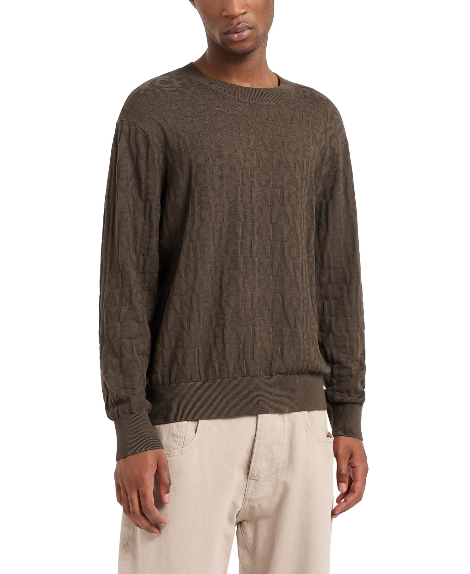 Men's Jacquard Allover Debossed Logo Crewneck Sweater