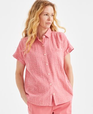 Style & Co - Petite Printed Cotton Button-Front Camp Shirt