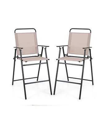 Set of 2 Patio Folding Bar-Height Chairs with Armrests and Quick-Drying Seat