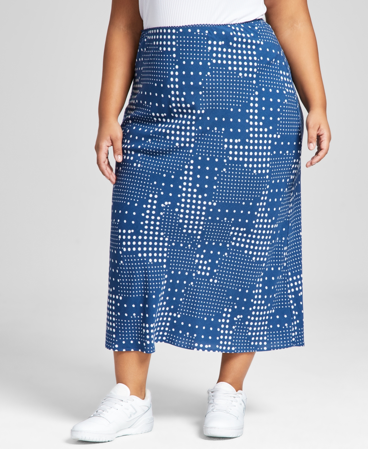 And Now This Plus Size Polka Dot Maxi Skirt, Created For Macy's In Navy White Dot