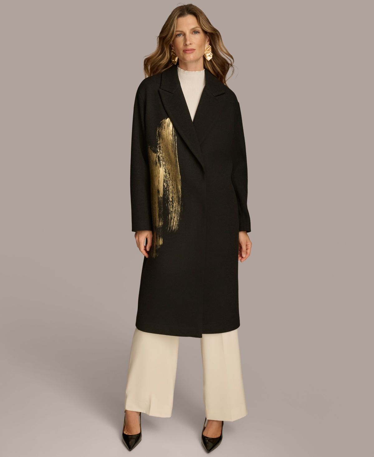 Donna Karan New York Women's Abstract Metallic Coat -gold Multi