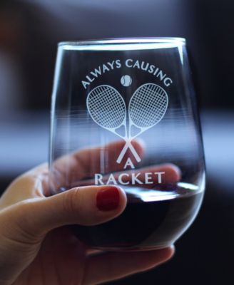 Causing a Racket Stemless Wine Glass