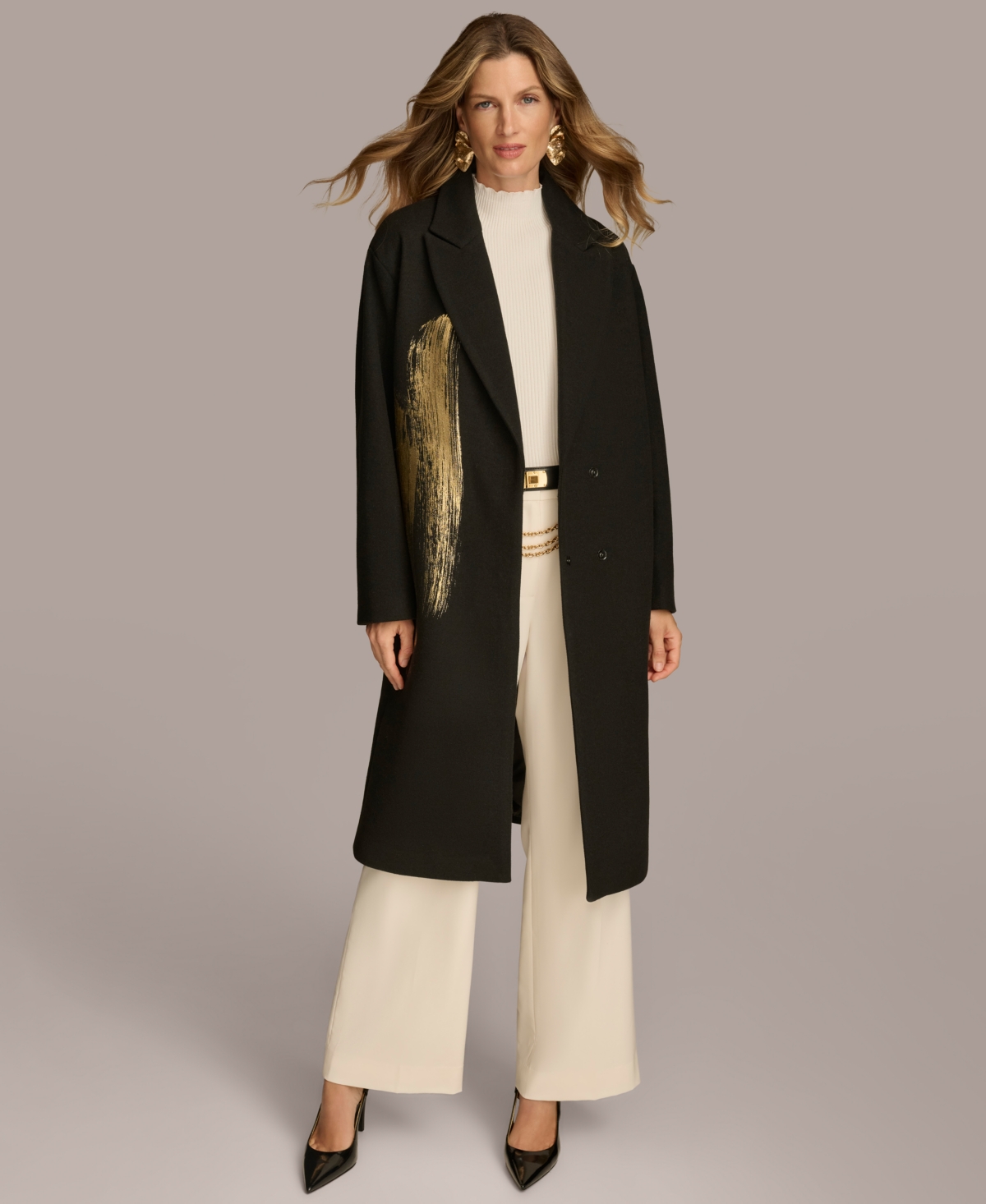 Donna Karan New York Women's Abstract Metallic Coat -gold Multi