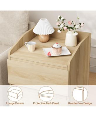 Nightstand with Drawers Bedside Table White End Table Modern Bed Side Table 2 Drawers Night Stand Drom Side Table Curved with Handle Free Design for Living Room