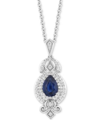 Enchanted Disney Fine Jewelry - Blue Sapphire (5/8 ct. t.w.) & Diamond (1/4 ct. t.w.) Cinderella Pendant Necklace in 14k White Gold, 16" + 2" extender