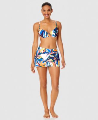 Anne Cole Riviera Floral Drape Front Mid Rise Swim Skirt Bottom In Multi