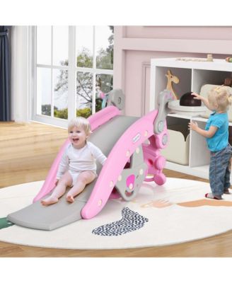 4-in-1 Rocking Horse and Slide Set Toddler Slide Toy with Basketball Hoop