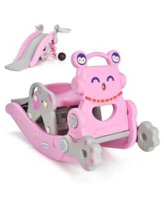 4-in-1 Rocking Horse and Slide Set Toddler Slide Toy with Basketball Hoop