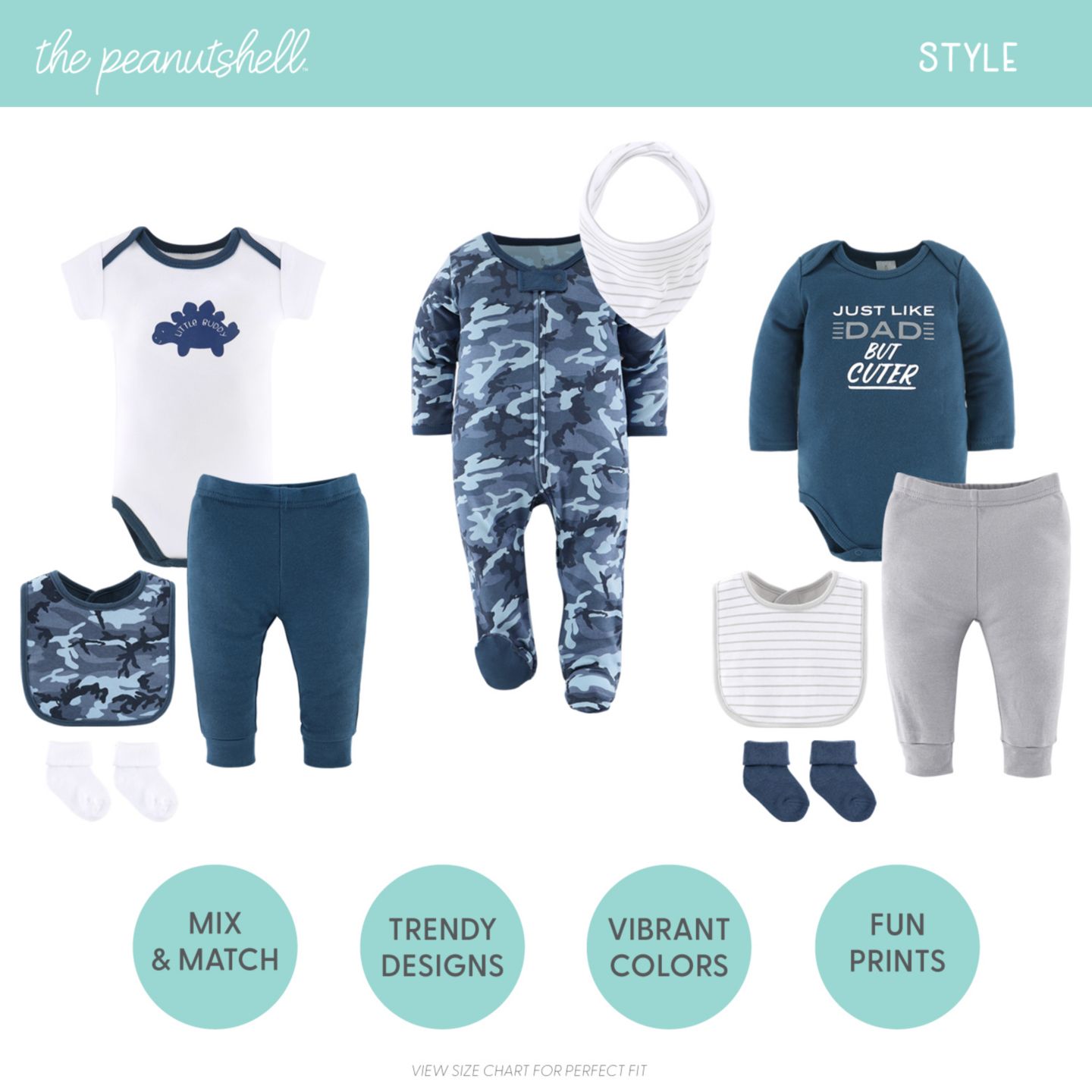 Комплекты The Peanutshell Layette Gift Set Boys, Blue Camo, 23 Essential Pieces, Blue для мальчиков-малышей, цвет: Синий — фото 5