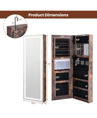 Door Wall Mount Touch Screen LED Light Mirrored Jewelry Cabinet Storage