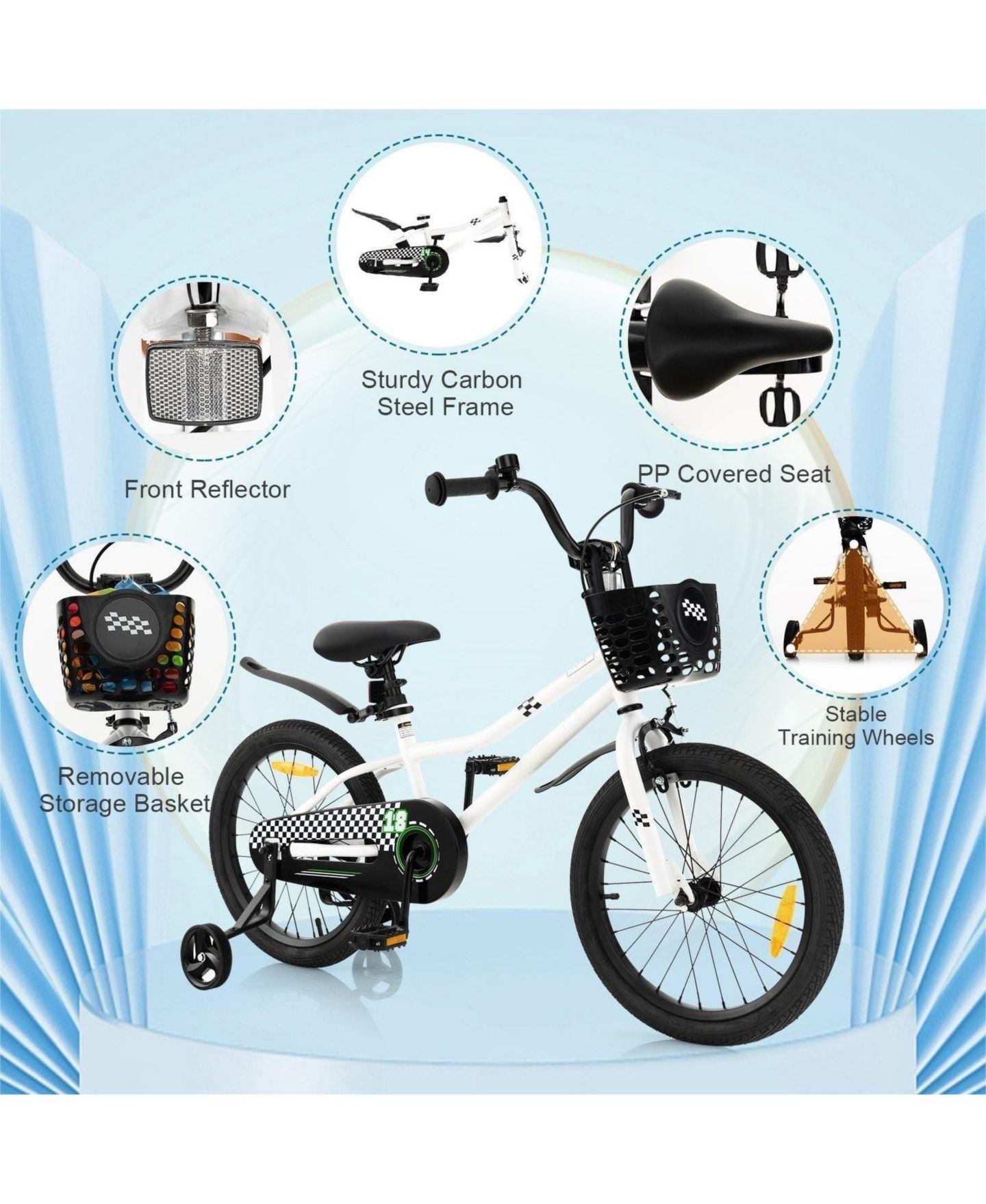 Детская игрушка HONGGE 18 Inch Steel Frame Kids' Bike with Coaster Brake and Training Wheels, Ages 4-8 — фото 6