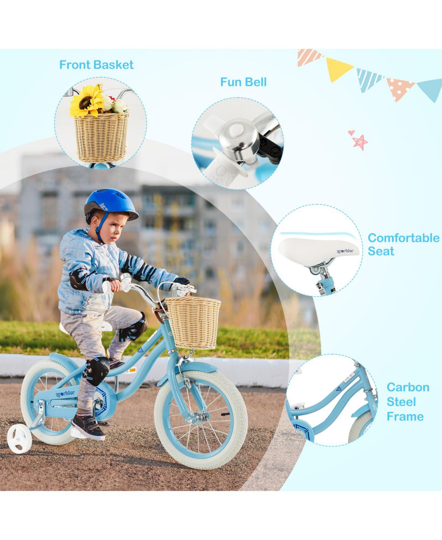 Детская игрушка HONGGE 14-Inch Kids' Bike with Training Wheels and Adjustable Seat & Handlebar, Ages 3-5 — фото 8