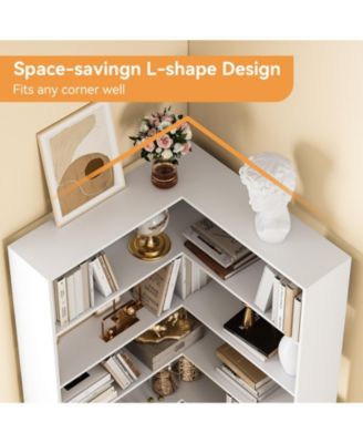 71-Inch L-Shaped Corner Bookcase - 6-Tier Tall Shelf Display Rack For Living Room And Home Office Storage