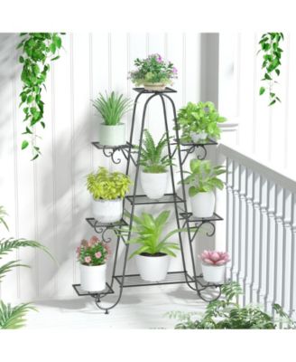 9 Tier Metal Garden Plant Stand Flower Pots Display Rack Holder for Plants Black