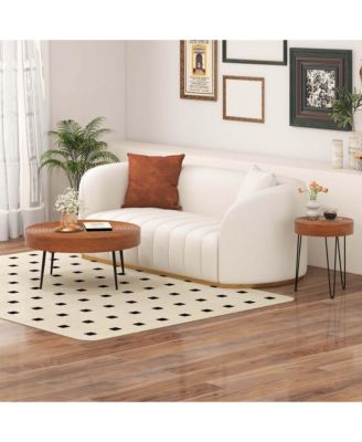 Farmhouse Round CoffeeTable Set of 2 End Table Natural Finish for Living Room