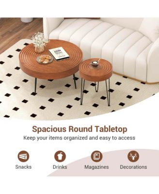 Farmhouse Round CoffeeTable Set of 2 End Table Natural Finish for Living Room