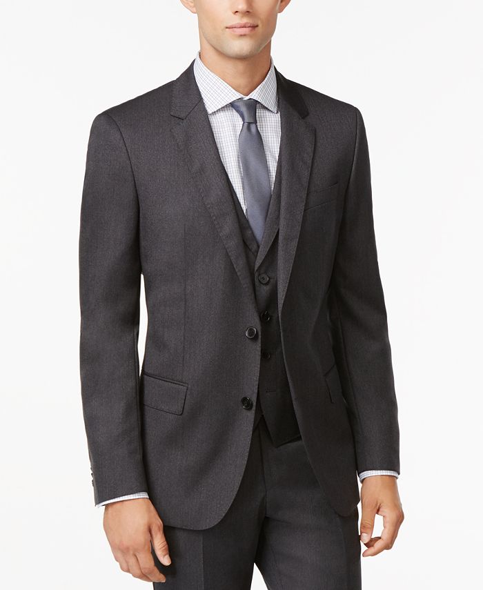 Hugo Boss BOSS Slim-Fit Charcoal Textured Vested Suit & Reviews - Suits ...