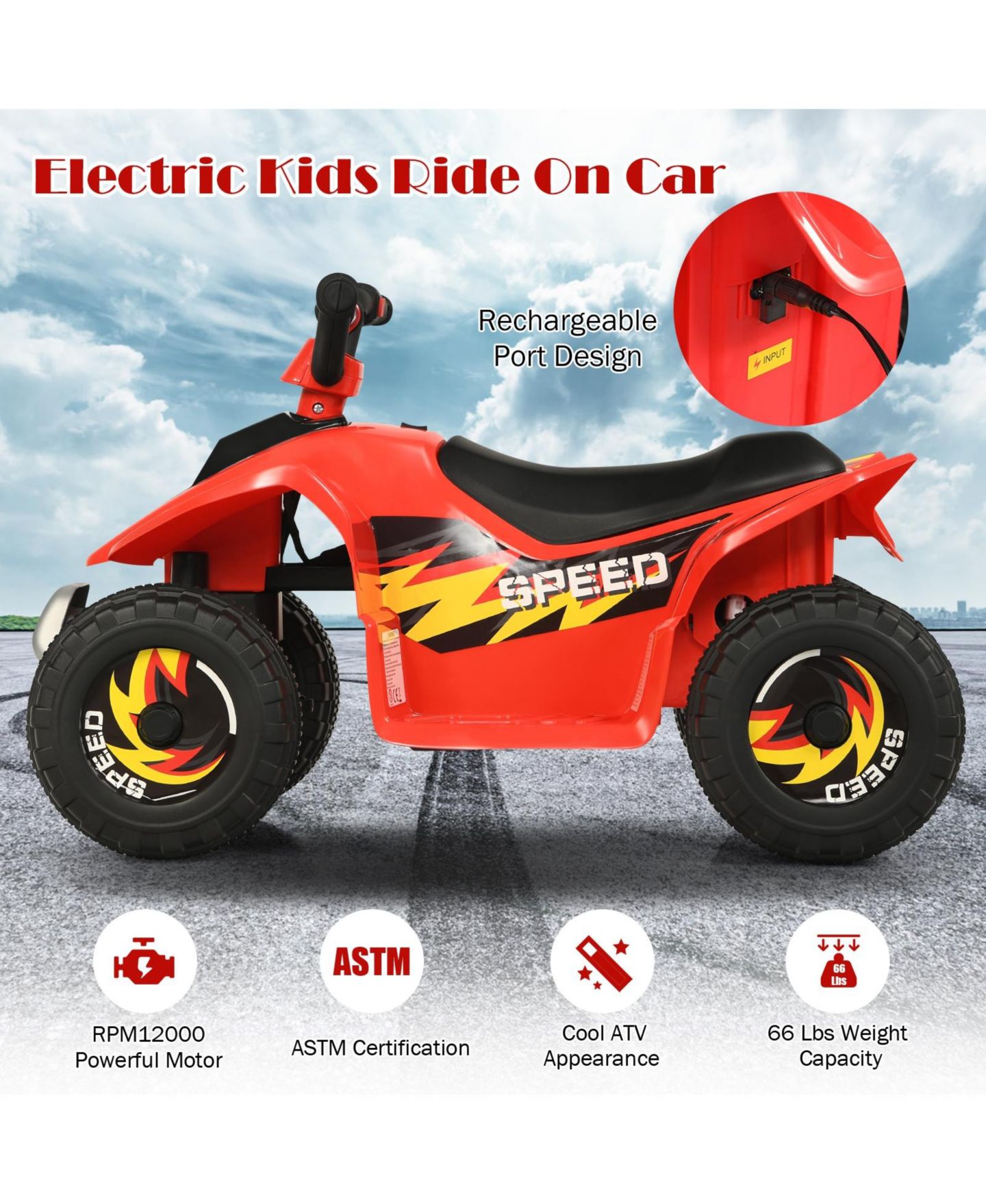Детские игрушки HONGGE Kids ATV Ride On Toys, 6V Electric 4 Wheeler, Headlights, Ages 2-5 — фото 7