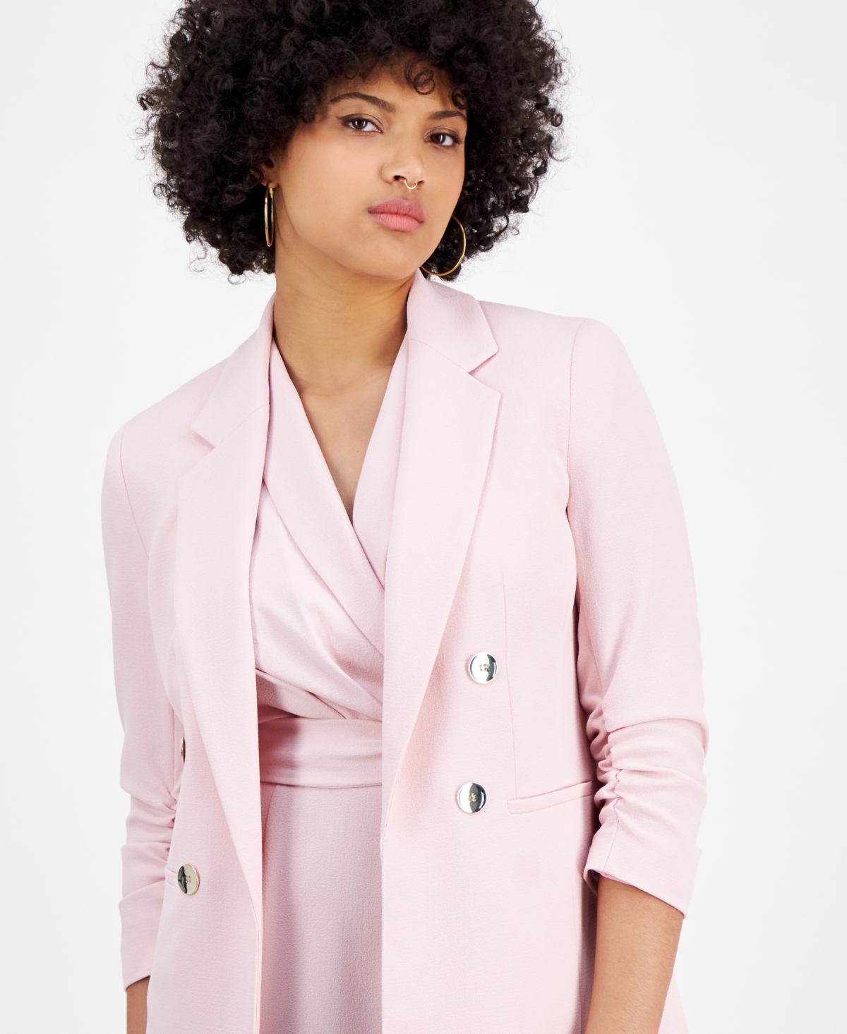 BAR III WOMEN'S FAUX DOUBLE-BREASTED SCRUNCH-SLEEVE BLAZER, EXCLUSIVELY AT MACY'S