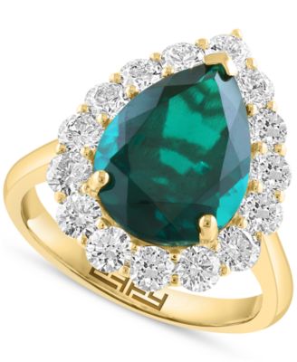 EFFY Collection - Pear-Shape Lab Grown Emerald (4-1/5 ct. t.w.) & Lab Grown Diamond (1-1/3 ct. t.w.) Halo Ring in 14k Yellow Gold
