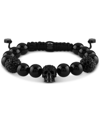 Men's Elite Skull Black Onyx Bead Bracelet in Black Ion-Plated Stainless Steel