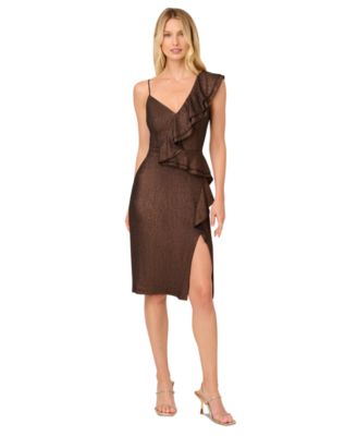 Adrianna - Women's Metallic Ruffled Sleeveless Sheath Dress
