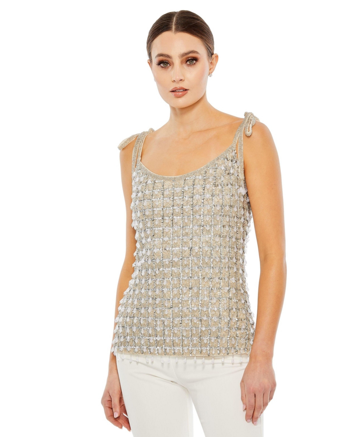 Mac Duggal Women's Crystal Embellished Soft Tie Cami Top