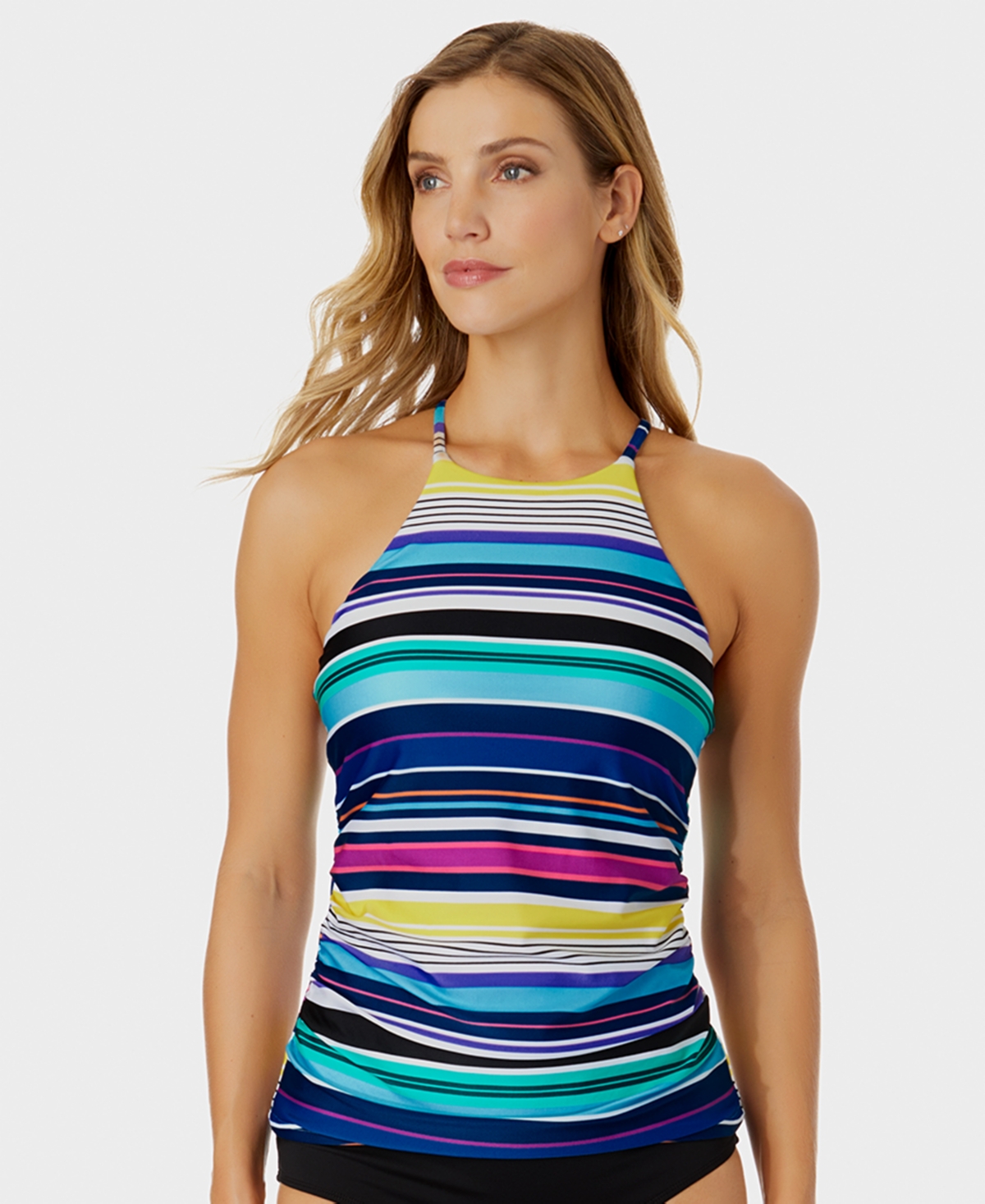 Women's Striped Strappy-Back Tankini Top - Multi