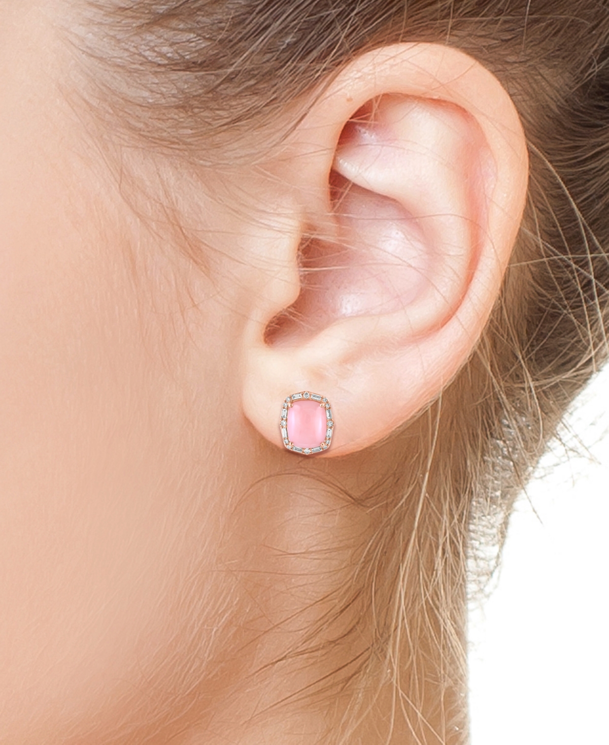 Effy Collection Effy Pink Opal (3-1/2 Ct. T.w.) & Diamond (1/4 Ct. T.w.) Stud Earrings In 14k Rose Gold In Pink Opal