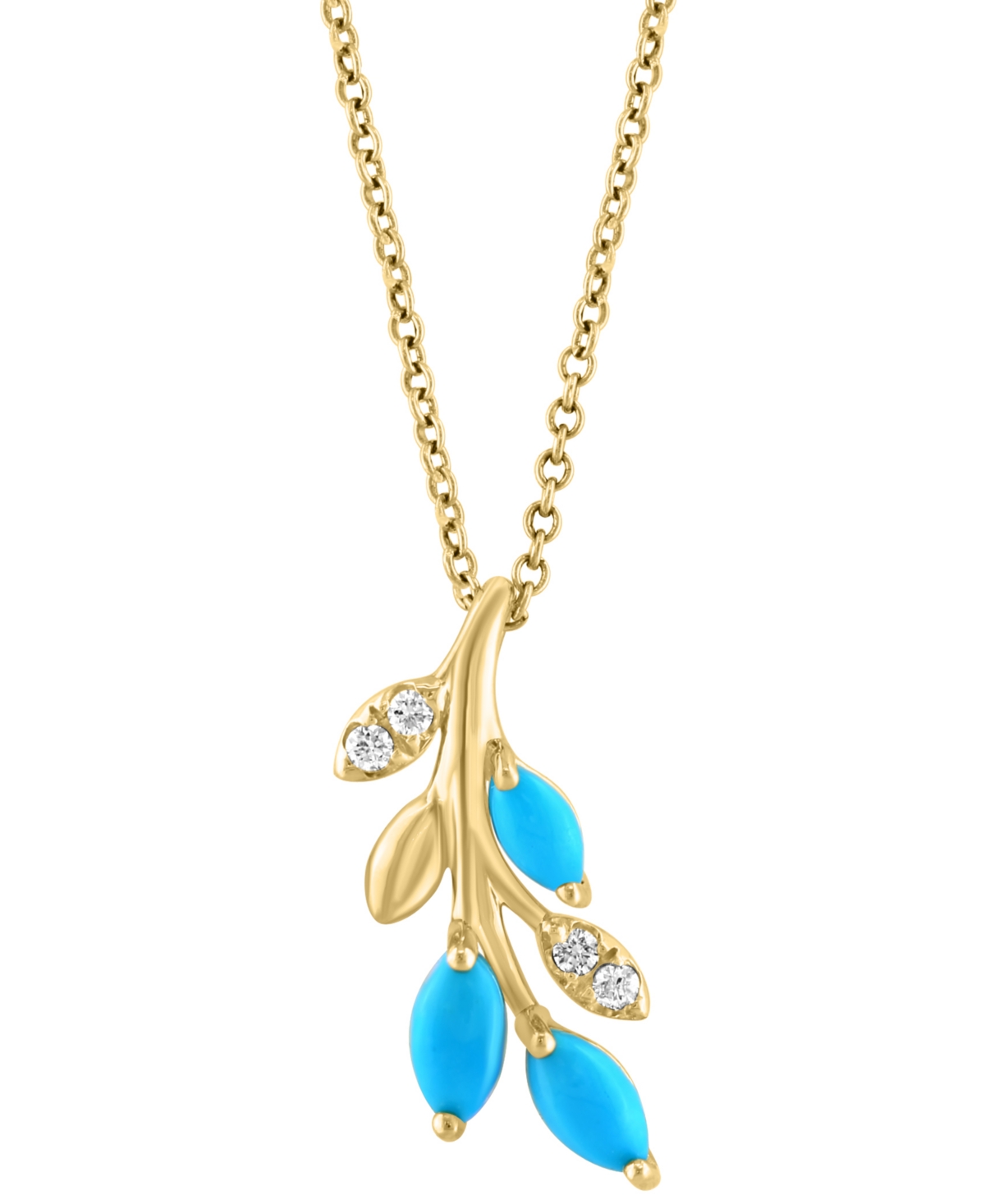 Effy Collection Effy Turquoise & Diamond (1/20 Ct. T.w) Branch 18" Pendant Necklace In 14k Yellow Gold In Turquoise