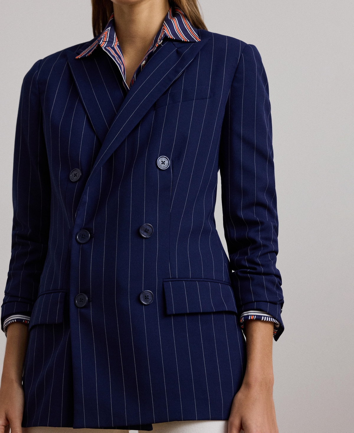Lauren Ralph Lauren Women's Pinstripe Double-Breasted Twill Blazer -White