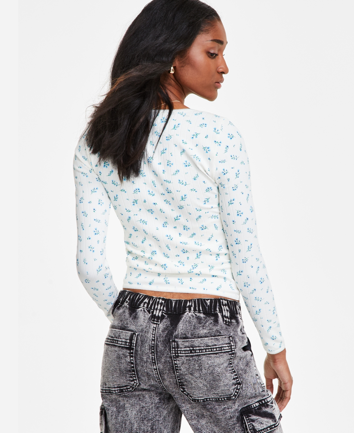 PLANET HEART JUNIORS' DITSY SEAMLESS LONG SLEEVE 