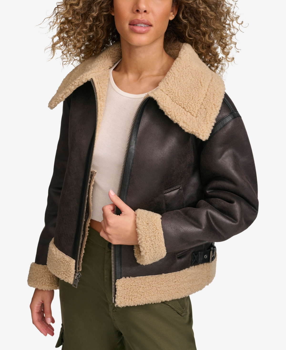 Shop Levi's Women's Faux Shearling Aviator Jacket In Molasses
