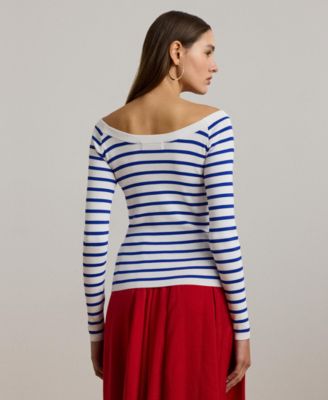 ラルフ・ローレン Lauren Ralph Lauren Striped Ballet-neck Sweater レディース シャツ トップス Whi Lauren Ralph Lauren Women's Striped Ballet-Neck Sweater - Macy's