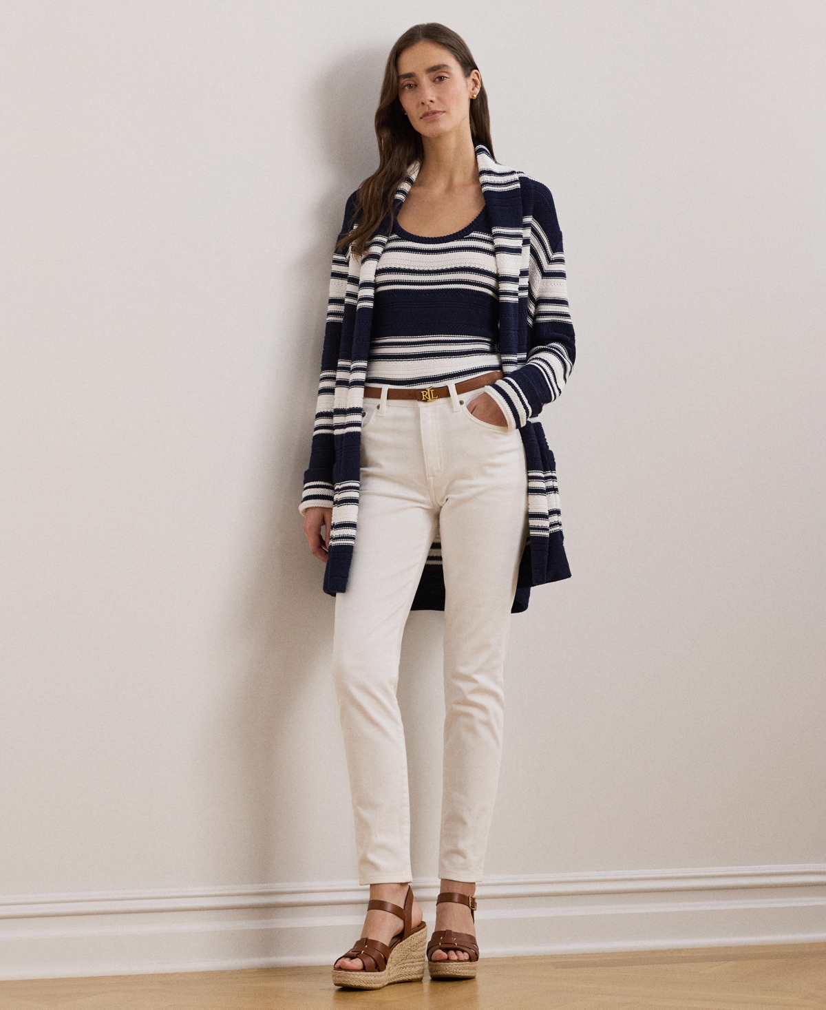 Lauren Ralph Lauren Women's Striped Cotton-Blend Sweater Tank Top -White