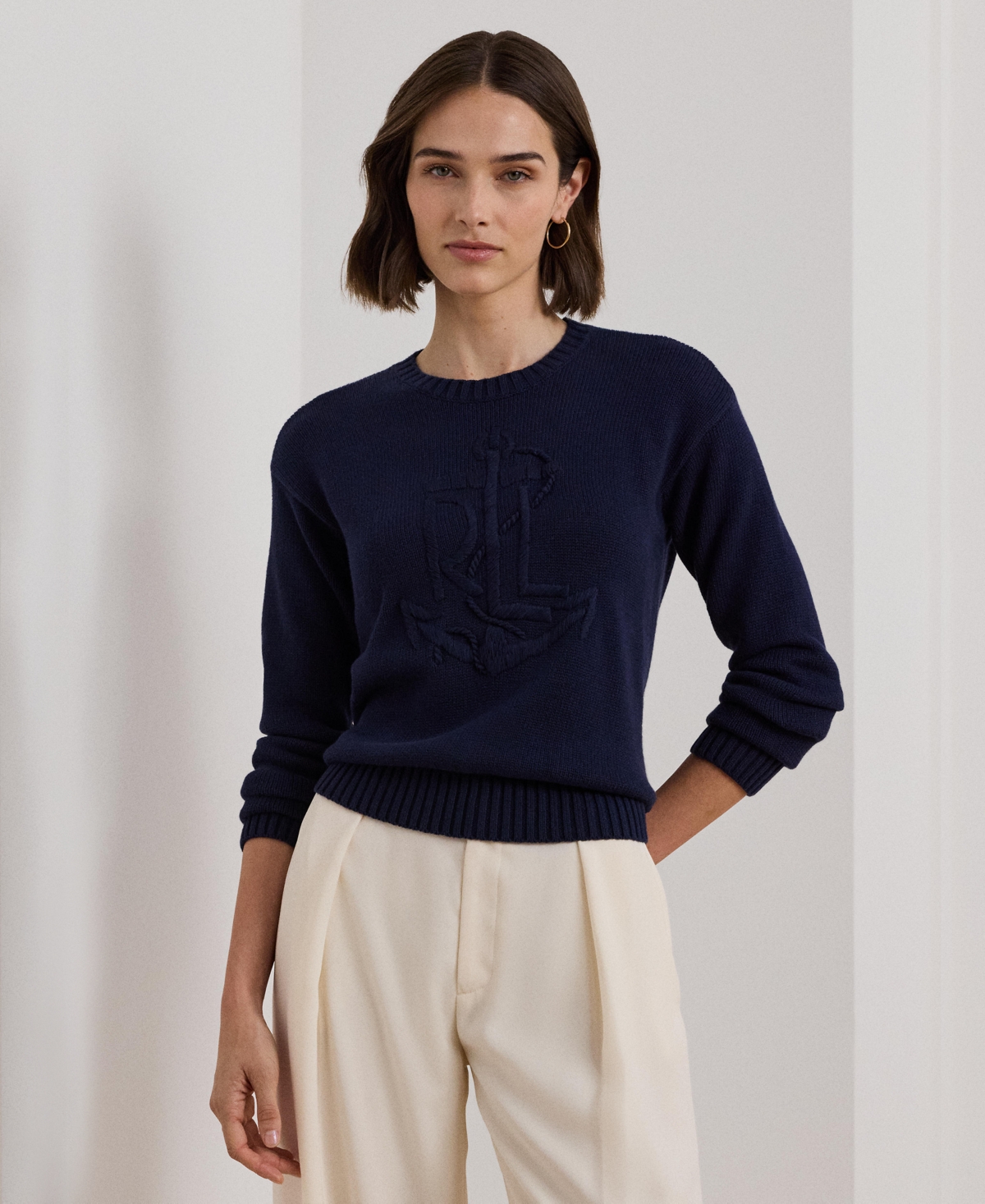 Lauren Ralph Lauren Women's Anchor-Logo Combed Cotton Sweater