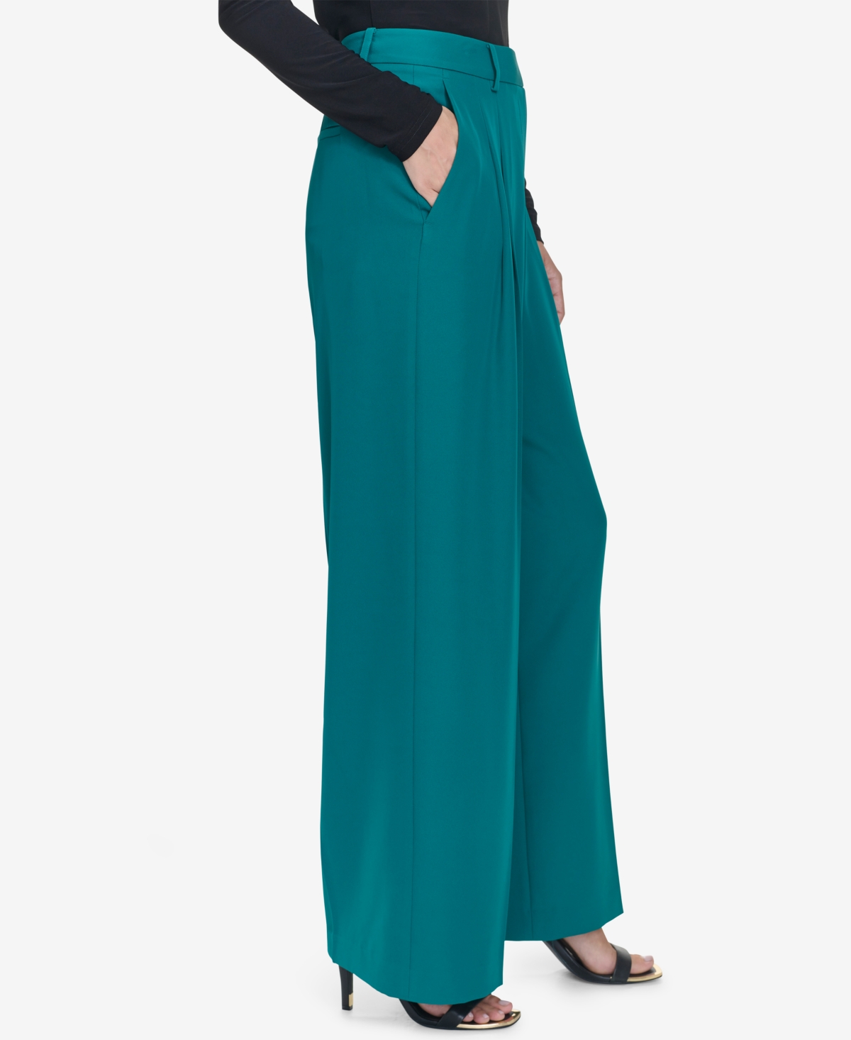 Halston Women's Double-Pleated Mid-Rise Wide-Leg Pants