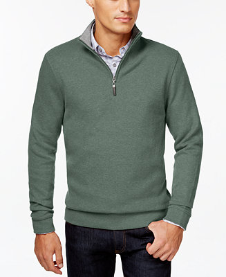 Tasso Elba Sweater, Quarter-Zip Mock Neck French Ribbed Pullover - Men ...